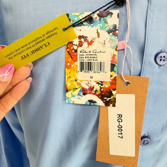 Robert Graham Woven Button Front Long Sleeve Shirt Rutherford Solid Light Blue M - Picture 3 of 9